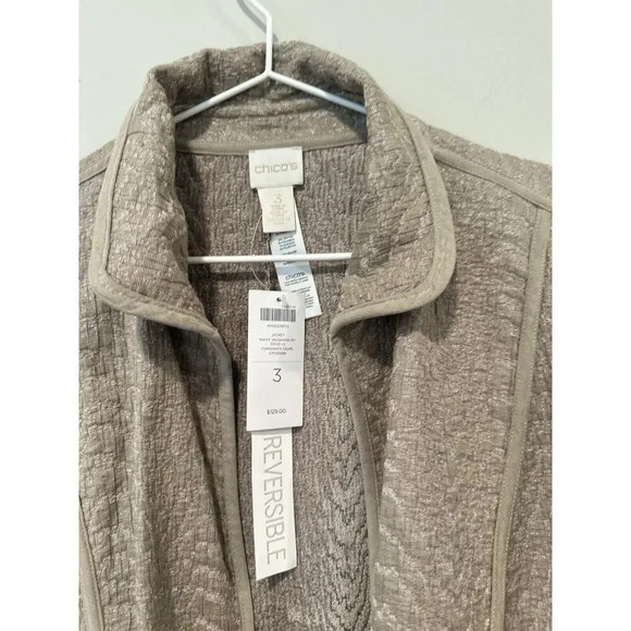 Chico's Duster Open Tan Long Sleeve Reversible with Pockets Textured Size 3 1409 - Picture 3 of 11